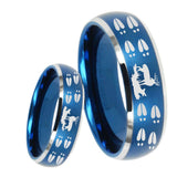 8mm Deer Hunting Tracks Dome Brushed Blue 2 Tone Tungsten Carbide Engraved Ring