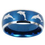 10mm Dolphins Dome Brushed Blue 2 Tone Tungsten Carbide Rings for Men