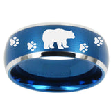 10mm Bear and Paw Dome Brushed Blue 2 Tone Tungsten Carbide Wedding Band Ring