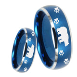8mm Bear and Paw Dome Brushed Blue 2 Tone Tungsten Carbide Mens Bands Ring