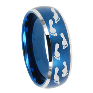 10mm Foot Print Dome Brushed Blue 2 Tone Tungsten Carbide Wedding Bands Ring