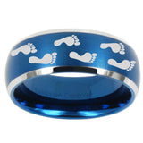 10mm Foot Print Dome Brushed Blue 2 Tone Tungsten Carbide Wedding Bands Ring