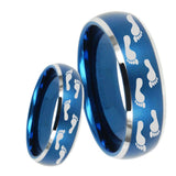 8mm Foot Print Dome Brushed Blue 2 Tone Tungsten Carbide Men's Bands Ring