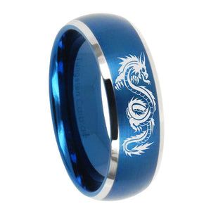8mm Dragon Dome Brushed Blue 2 Tone Tungsten Carbide Men's Engagement Ring