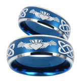 His Hers Irish Claddagh Dome Brushed Blue 2 Tone Tungsten Mens Wedding Ring Set