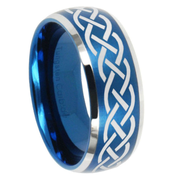 8mm Celtic Knot Dome Brushed Blue 2 Tone Tungsten Mens Promise Ring