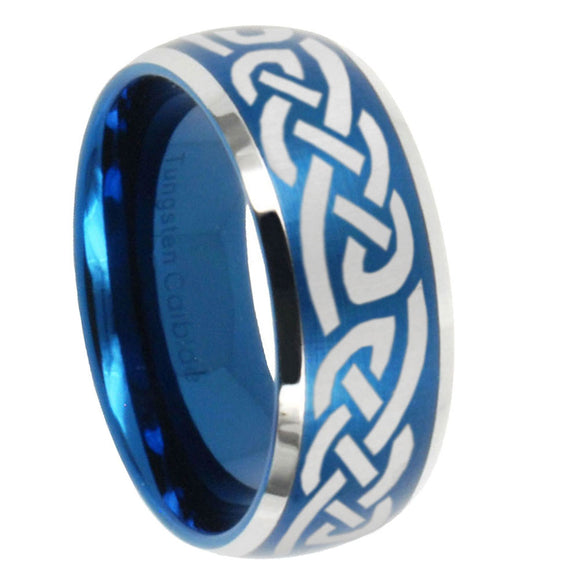 10mm Celtic Knot Infinity Love Dome Brushed Blue 2 Tone Tungsten Mens Wedding Band