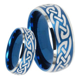 8mm Celtic Knot Infinity Love Dome Brushed Blue 2 Tone Tungsten Mens Promise Ring