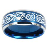 10mm Celtic Knot Dragon Dome Brushed Blue 2 Tone Tungsten Custom Ring for Men