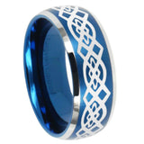 8mm Celtic Knot Dome Brushed Blue 2 Tone Tungsten Carbide Men's Bands Ring
