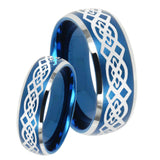 His Hers Celtic Knot Dome Brushed Blue 2 Tone Tungsten Mens Engagement Band Set