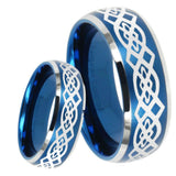 8mm Celtic Knot Dome Brushed Blue 2 Tone Tungsten Carbide Men's Bands Ring