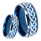 8mm Laser Celtic Knot Dome Brushed Blue 2 Tone Tungsten Mens Promise Ring
