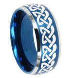 8mm Celtic Knot Love Dome Brushed Blue 2 Tone Tungsten Mens Promise Ring