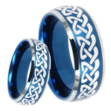 8mm Celtic Knot Love Dome Brushed Blue 2 Tone Tungsten Mens Promise Ring