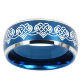 10mm Celtic Knot Heart Dome Brushed Blue 2 Tone Tungsten Mens Wedding Band