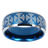 10mm Medieval Cross Dome Brushed Blue 2 Tone Tungsten Mens Wedding Band