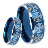 8mm Medieval Cross Dome Brushed Blue 2 Tone Tungsten Mens Promise Ring