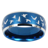 10mm Flying Geese Hunting Dome Brushed Blue 2 Tone Tungsten Mens Wedding Band